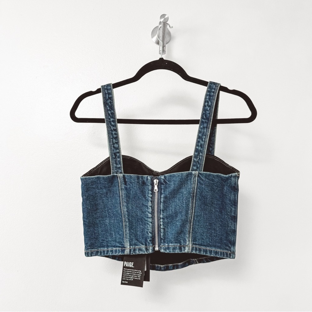 NWT Paige Guilia Denim Corset Crop Top in Sketchbook Blue 4 - Picture 2 of 13
